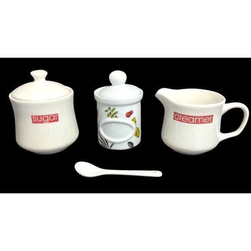 VTG “Just for You" Cream Pitcher and Covered Sugar Bowl with Spoon & Jar 3”-4.5”